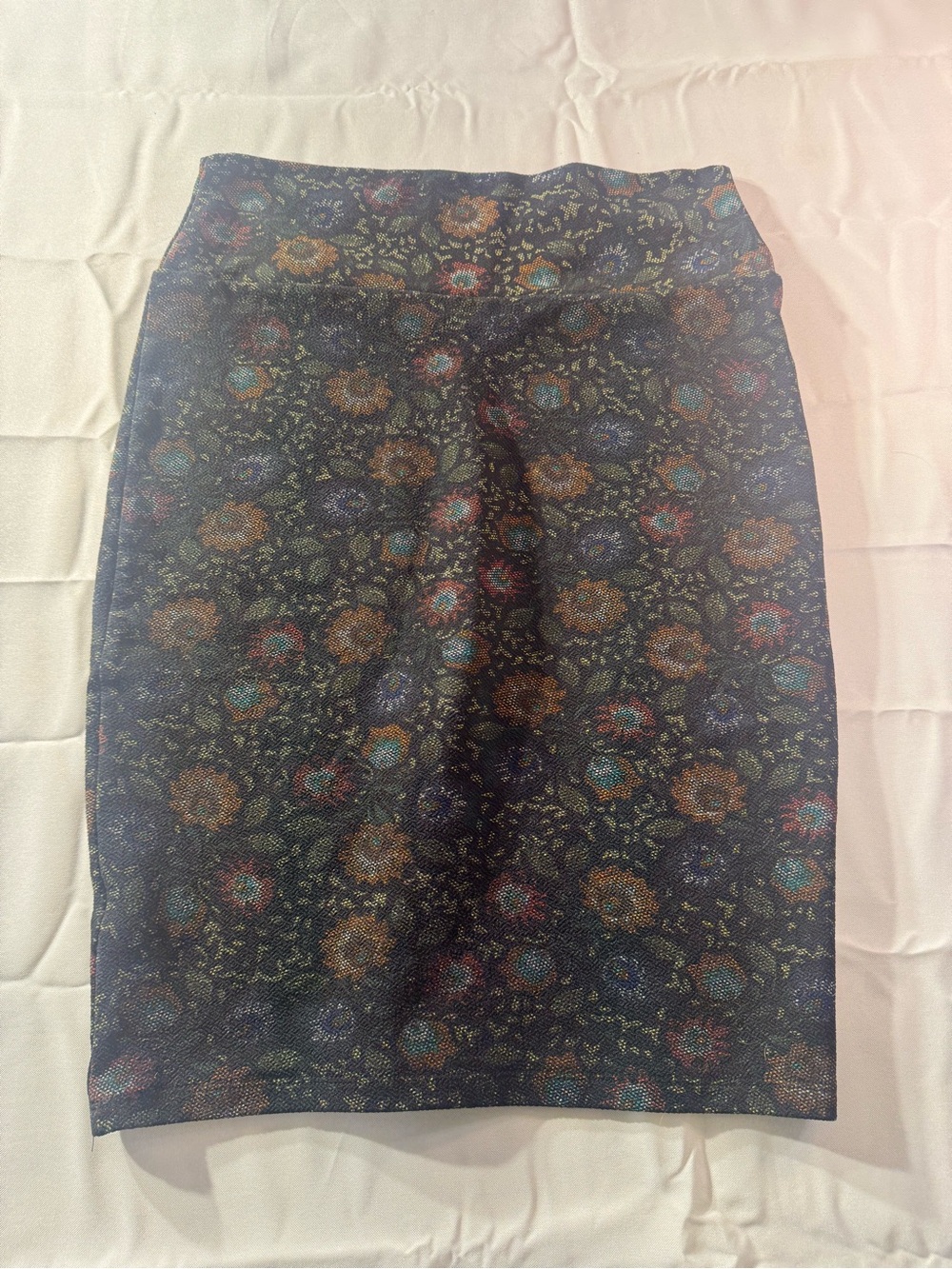 LuLaRoe Small Black Floral Pencil Skirt with Multicolor Blooms